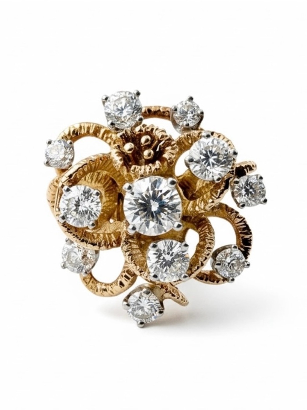 Vintage Diamond Cluster Ring 14K Gold Size 6 Old European Cut 1.5CT Retro Modern
